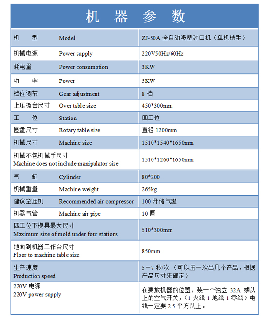 鼻通棒吸塑包裝機參數(shù)